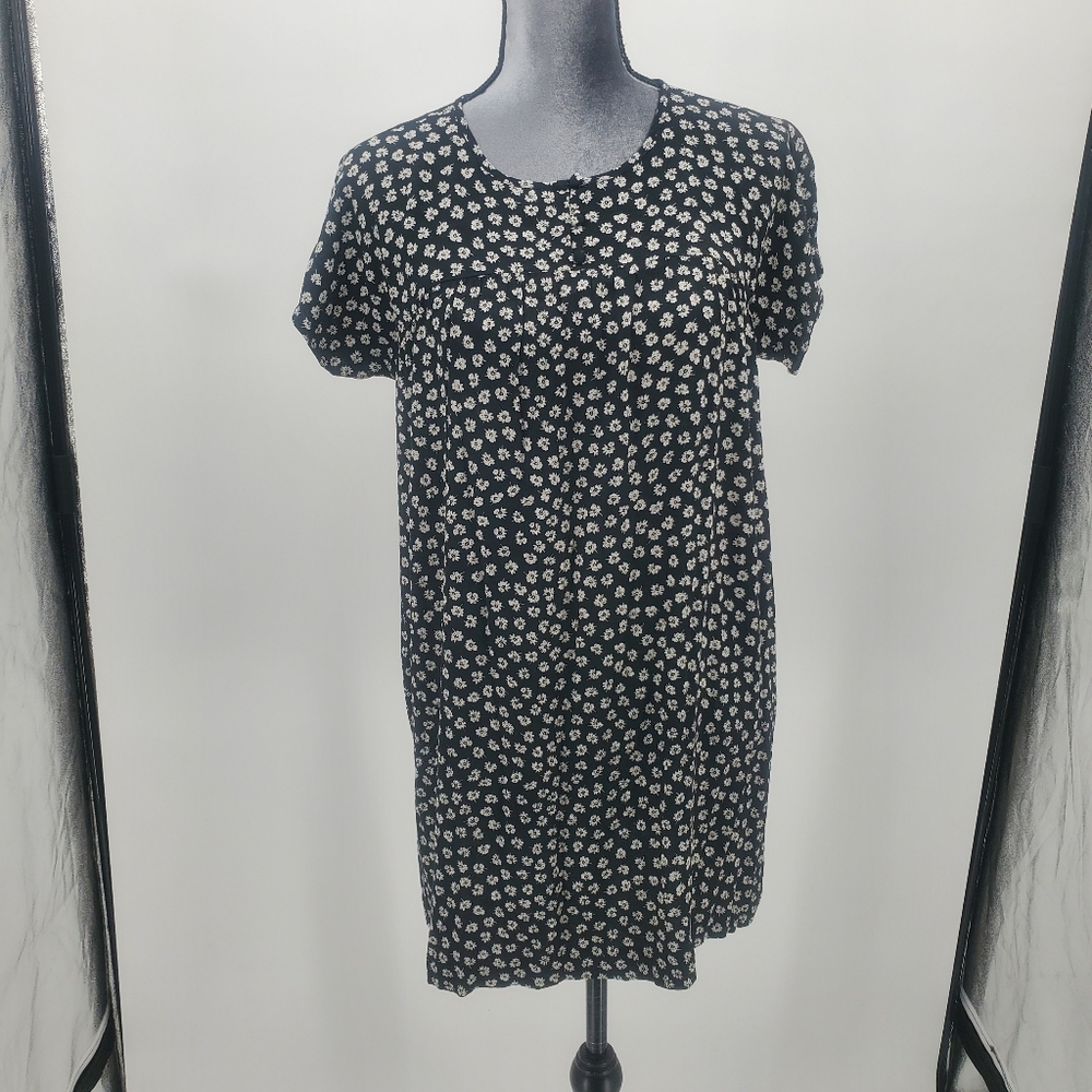 Madewell Ditzy Floral Print Shift Dress Size Medium Black and Cream